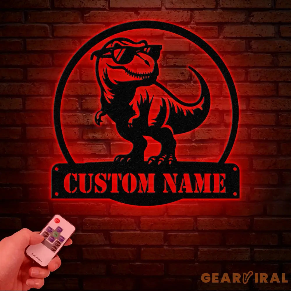 Custom T-Rex Dinosaur Metal Wall Art with LED Lights Personalized Dinosaur Name Sign Tyrannosaurus Room Decor for Boys