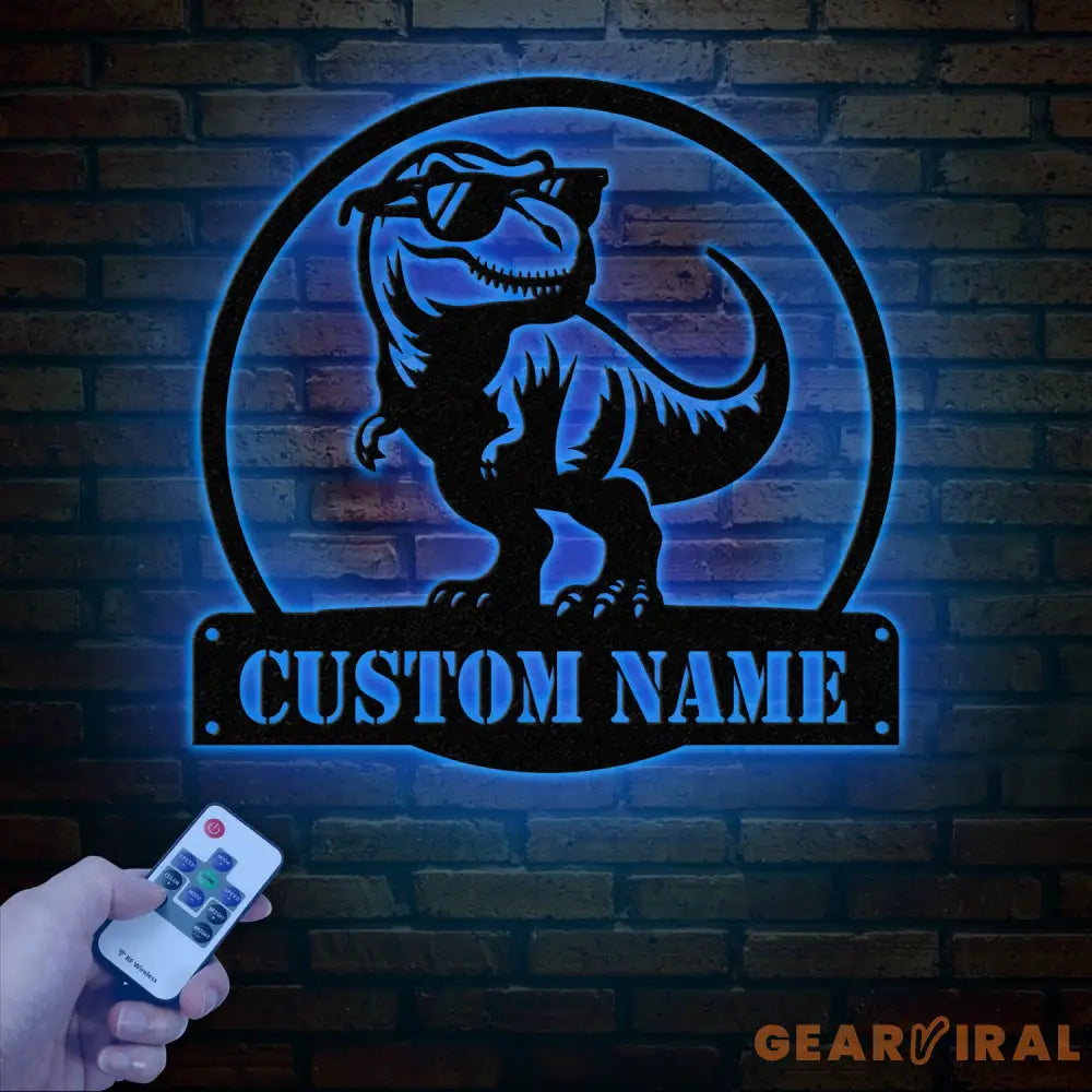 Custom T-Rex Dinosaur Metal Wall Art with LED Lights Personalized Dinosaur Name Sign Tyrannosaurus Room Decor for Boys
