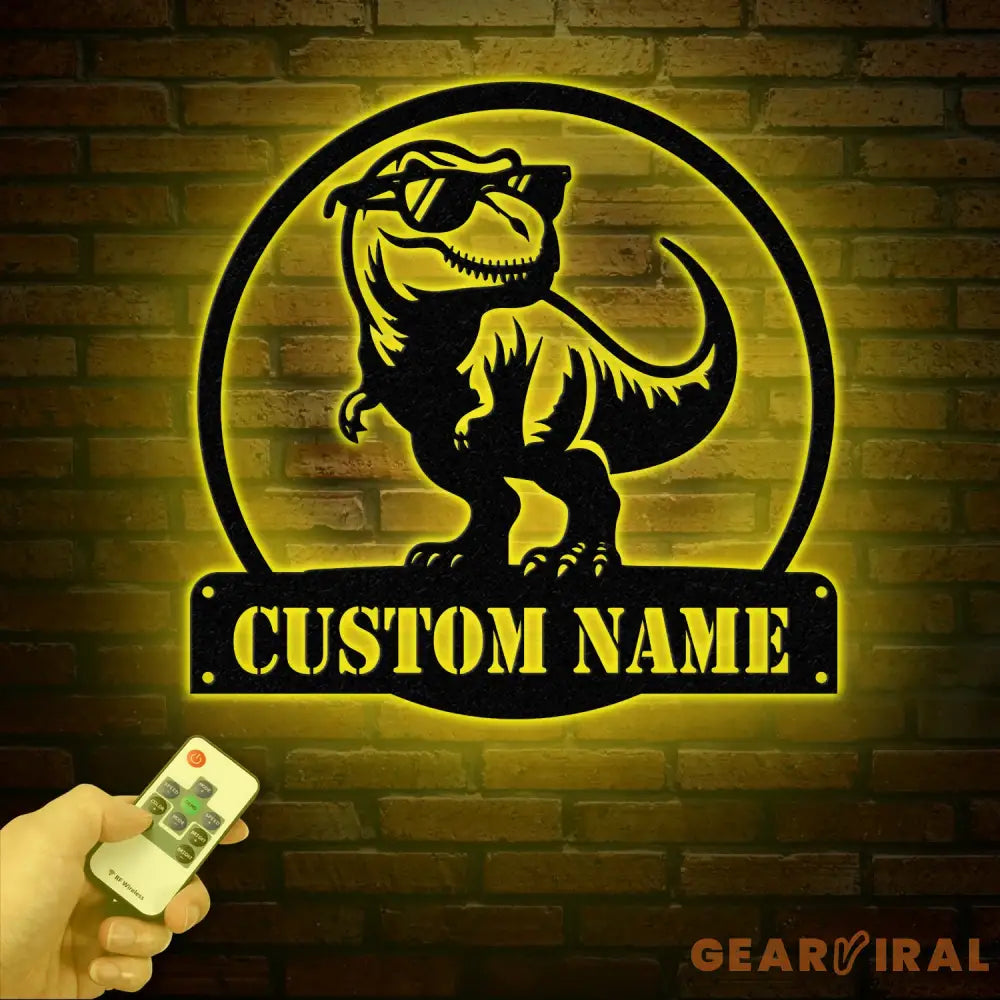 Custom T-Rex Dinosaur Metal Wall Art with LED Lights Personalized Dinosaur Name Sign Tyrannosaurus Room Decor for Boys