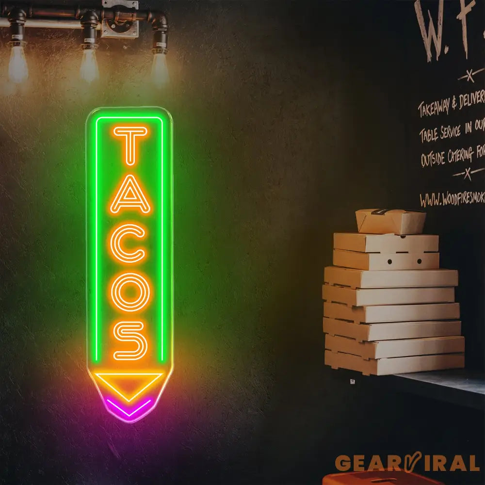 Custom Tacos Neon Sign LED Tacos Shop Wall Decor Vertical LED Light for Restaurant Mexican Food Wall Art Taco Bar Neon