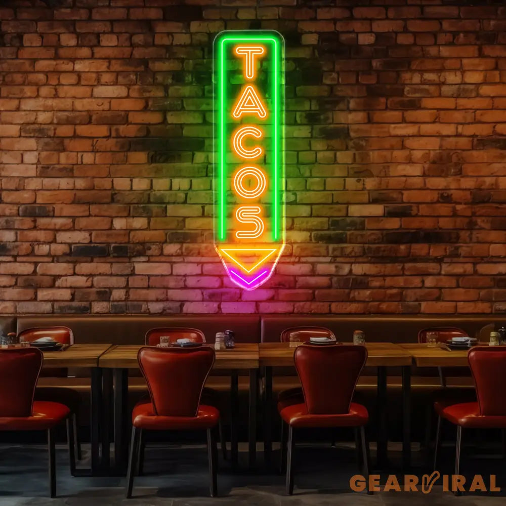 Custom Tacos Neon Sign LED Tacos Shop Wall Decor Vertical LED Light for Restaurant Mexican Food Wall Art Taco Bar Neon