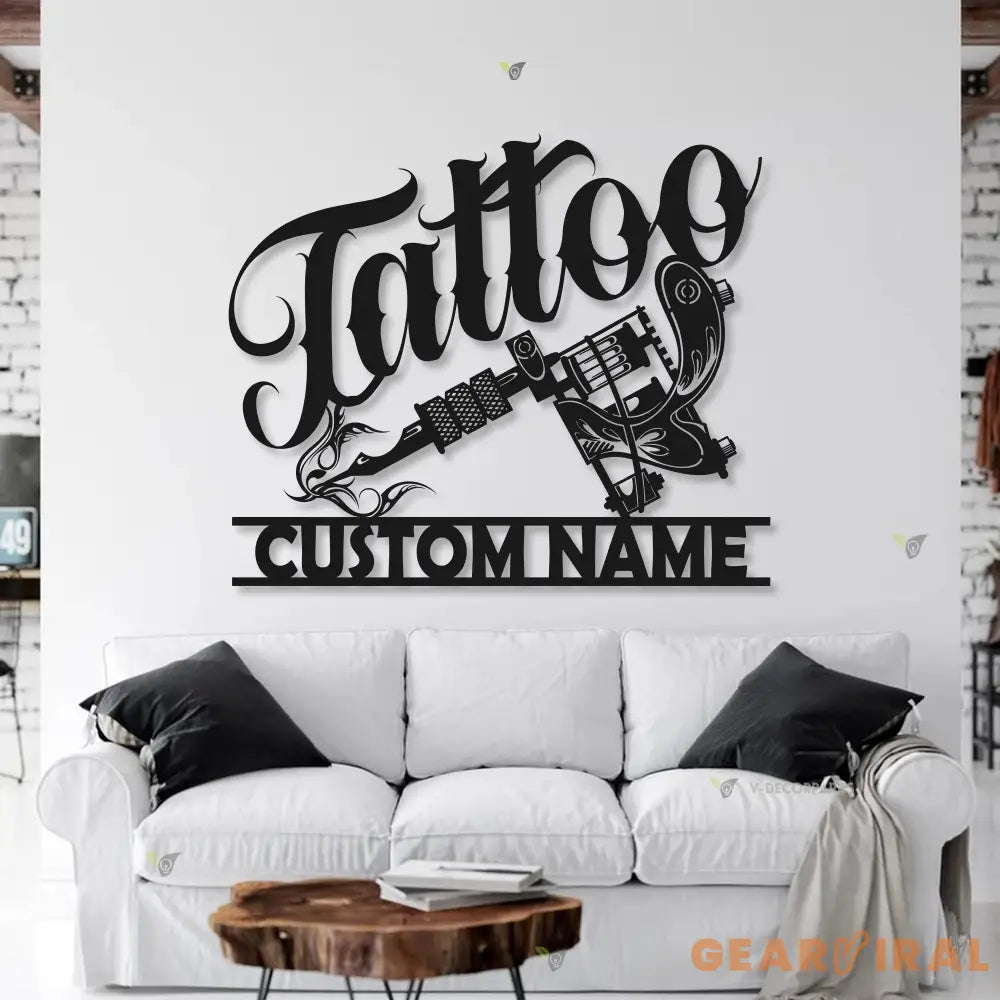 Custom Tattoo Artist Metal Wall Art LED Light Personalized Tattoo Studio Name Sign Home Decor Machine Shop Decor Ink