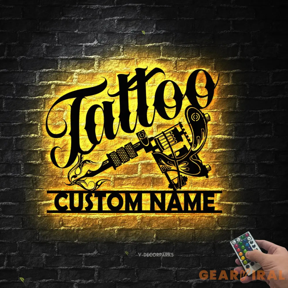 Custom Tattoo Artist Metal Wall Art LED Light Personalized Tattoo Studio Name Sign Home Decor Machine Shop Decor Ink