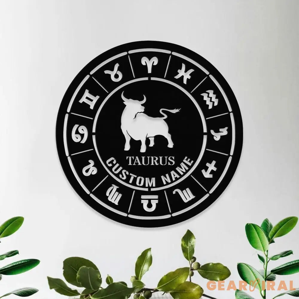 Custom Taurus Zodiac Metal Wall Art Personalized Taurus Zodiac Name Sign Decoration For Room Horoscope Home Decor