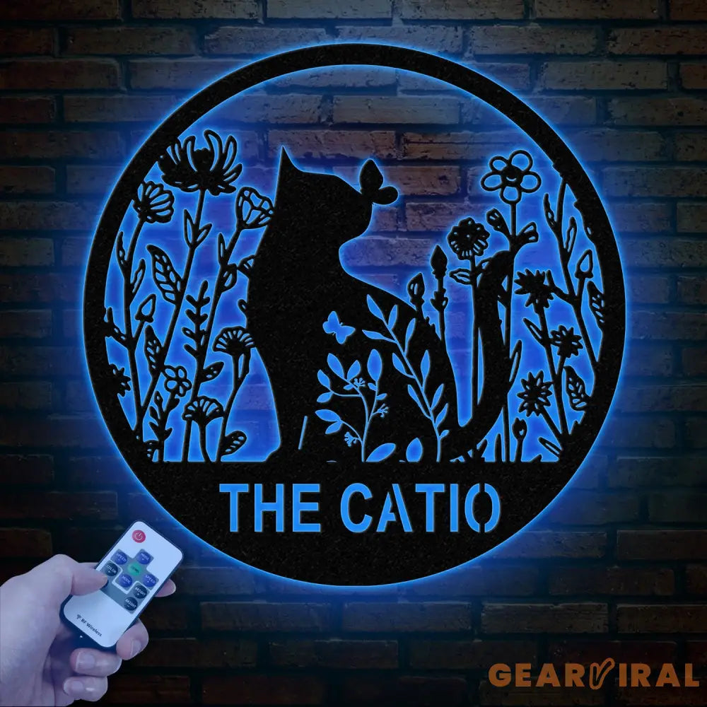 Custom The Catio Metal Sign with Led Lights Personalized Floral Cat Metal Sign Cat Wall Art Custom Cat Name Sign Pet