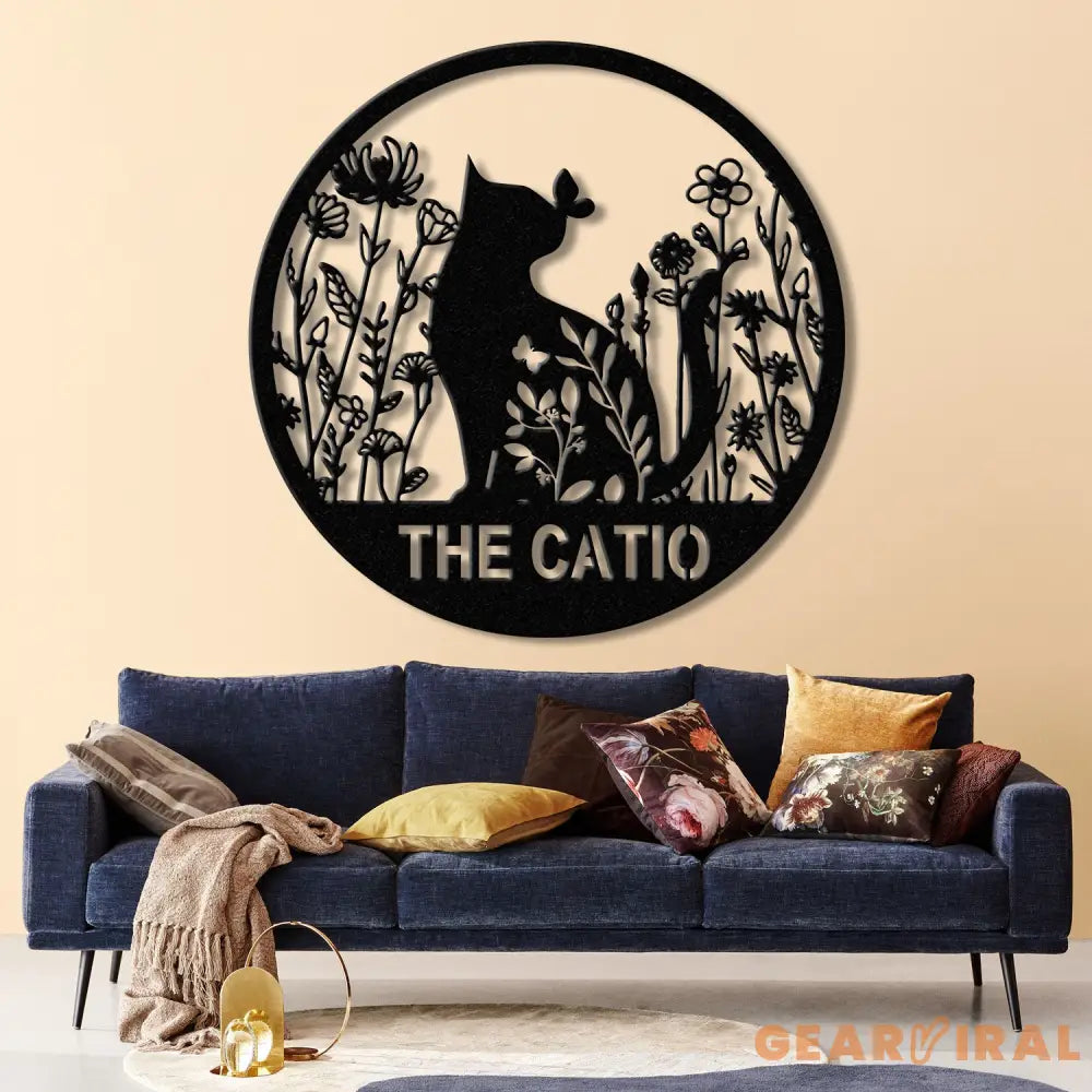 Custom The Catio Metal Sign with Led Lights Personalized Floral Cat Metal Sign Cat Wall Art Custom Cat Name Sign Pet