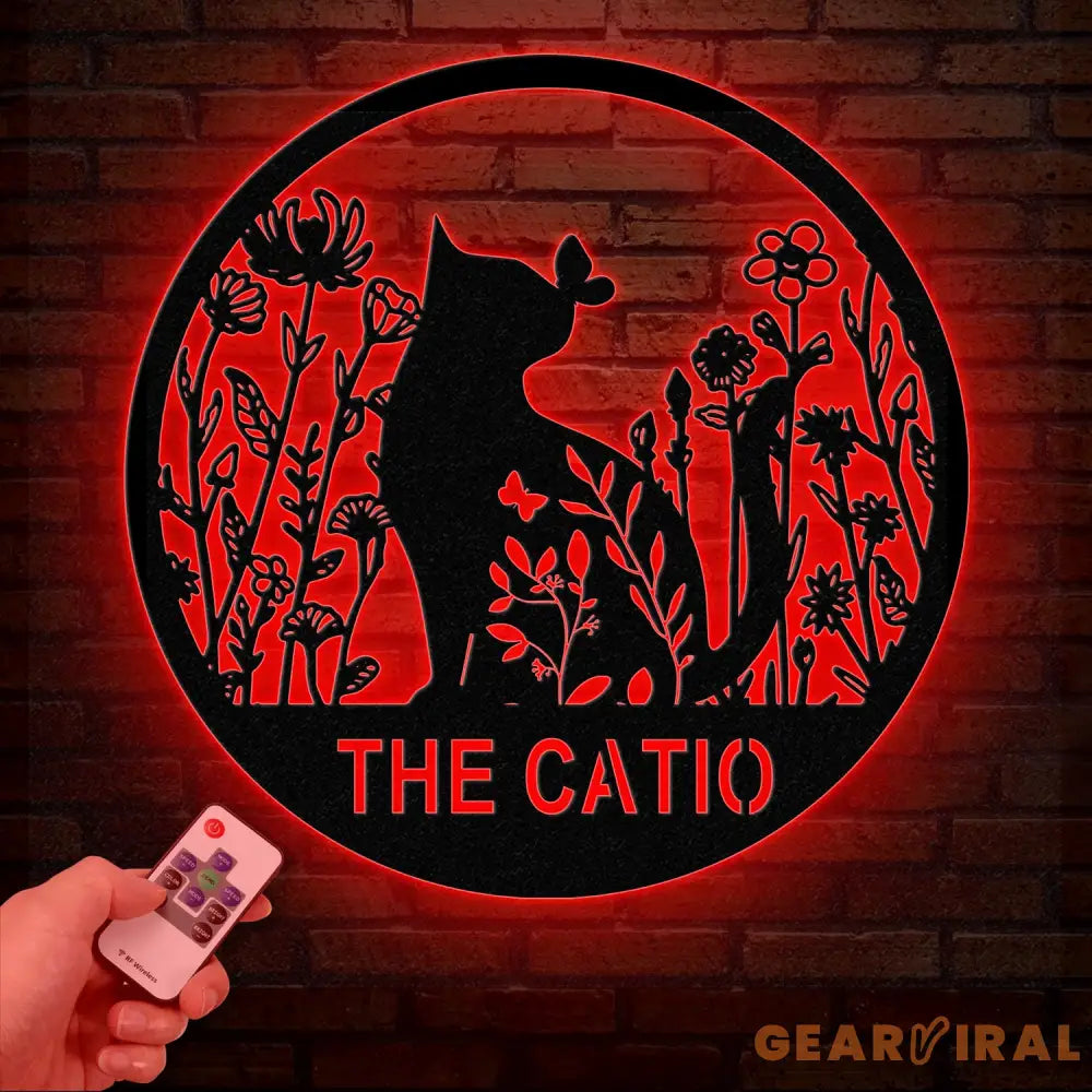 Custom The Catio Metal Sign with Led Lights Personalized Floral Cat Metal Sign Cat Wall Art Custom Cat Name Sign Pet