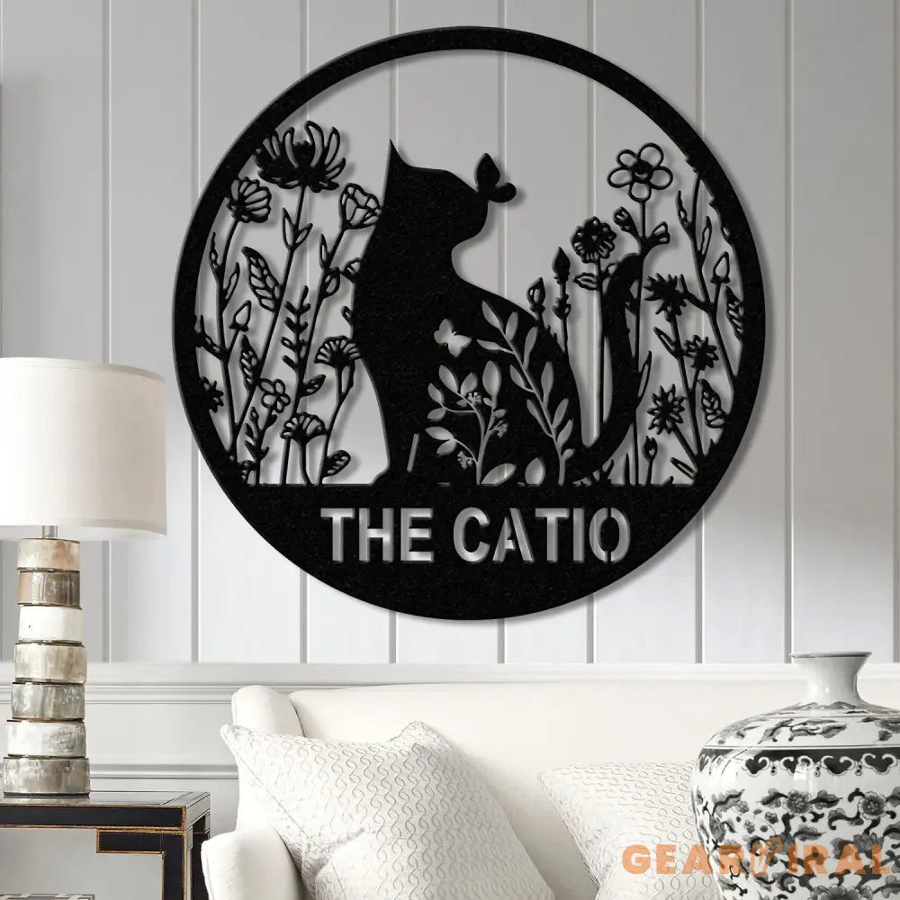 Custom The Catio Metal Sign with Led Lights Personalized Floral Cat Metal Sign Cat Wall Art Custom Cat Name Sign Pet