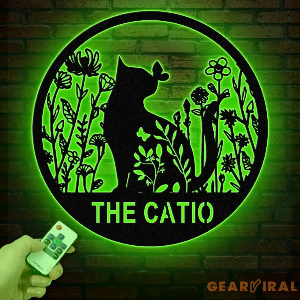 Custom The Catio Metal Sign with Led Lights Personalized Floral Cat Metal Sign Cat Wall Art Custom Cat Name Sign Pet