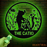 Custom The Catio Metal Sign with Led Lights Personalized Floral Cat Metal Sign Cat Wall Art Custom Cat Name Sign Pet