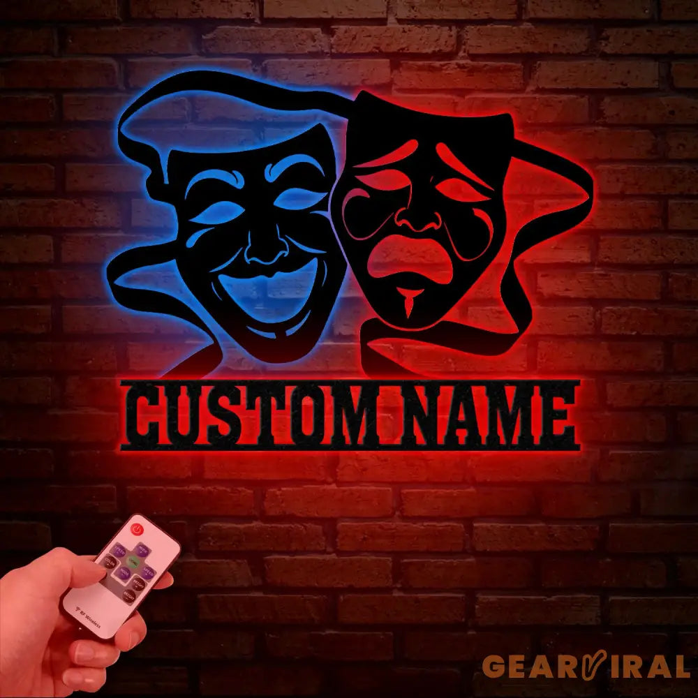 Custom Theater Mask Metal Sign with LED Light Drama Wall Decor Comedy Tragedy Mask Art Artistic Soul Wall Art Theater
