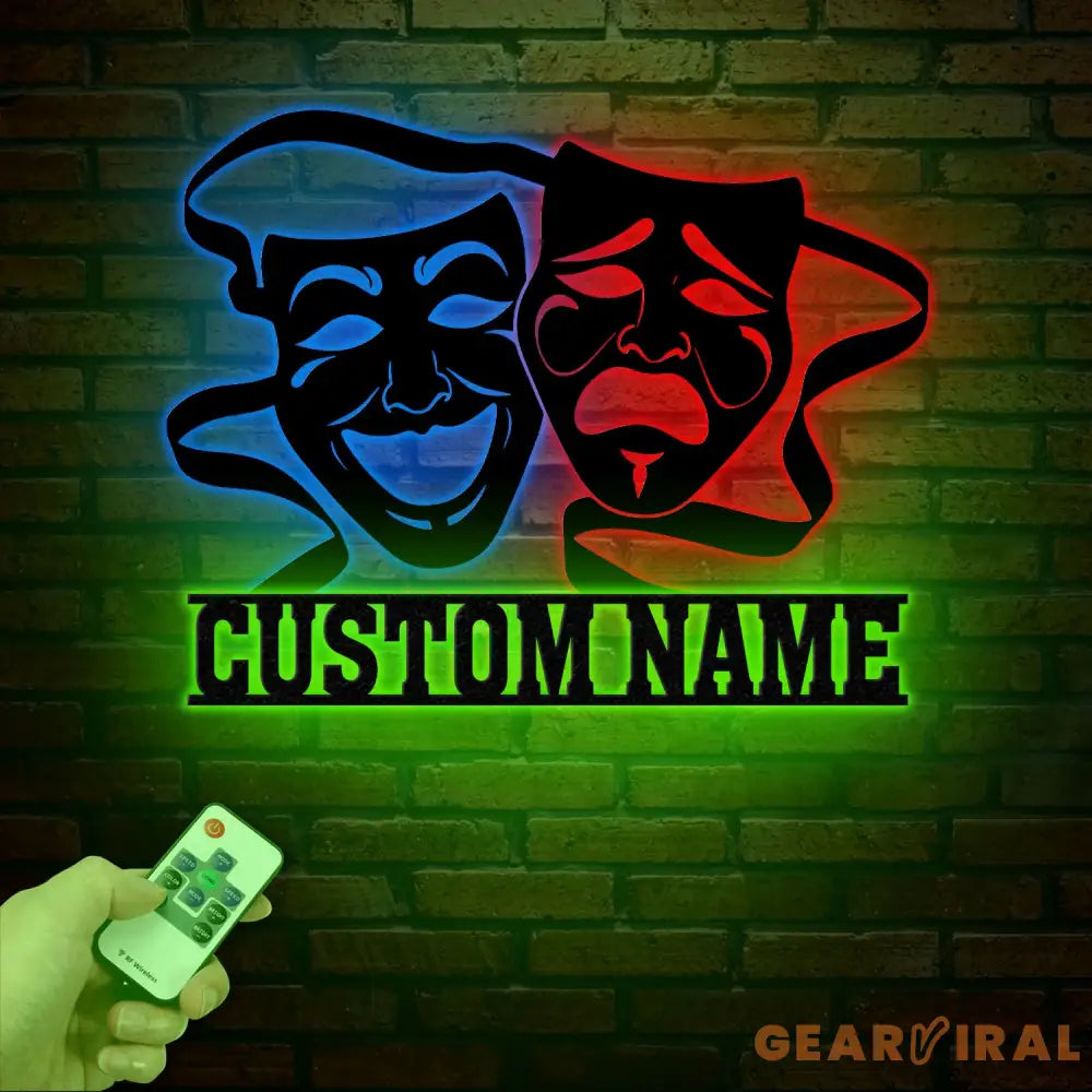 Custom Theater Mask Metal Sign with LED Light Drama Wall Decor Comedy Tragedy Mask Art Artistic Soul Wall Art Theater