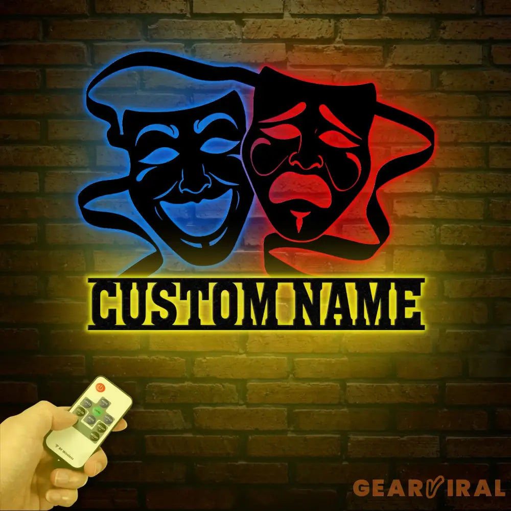 Custom Theater Mask Metal Sign with LED Light Drama Wall Decor Comedy Tragedy Mask Art Artistic Soul Wall Art Theater