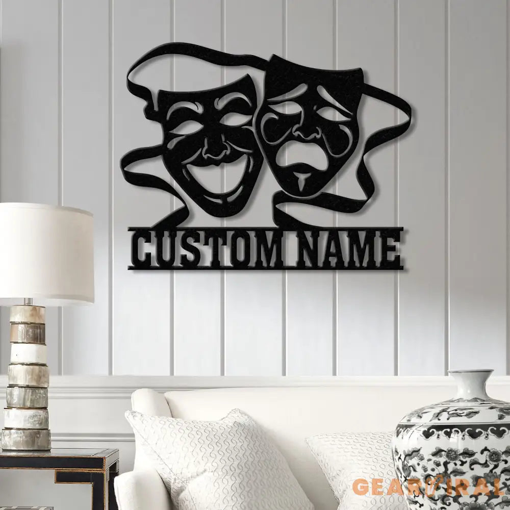 Custom Theater Mask Metal Sign with LED Light Drama Wall Decor Comedy Tragedy Mask Art Artistic Soul Wall Art Theater