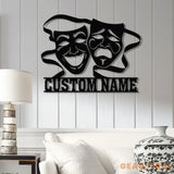 Custom Theater Mask Metal Sign with LED Light Drama Wall Decor Comedy Tragedy Mask Art Artistic Soul Wall Art Theater