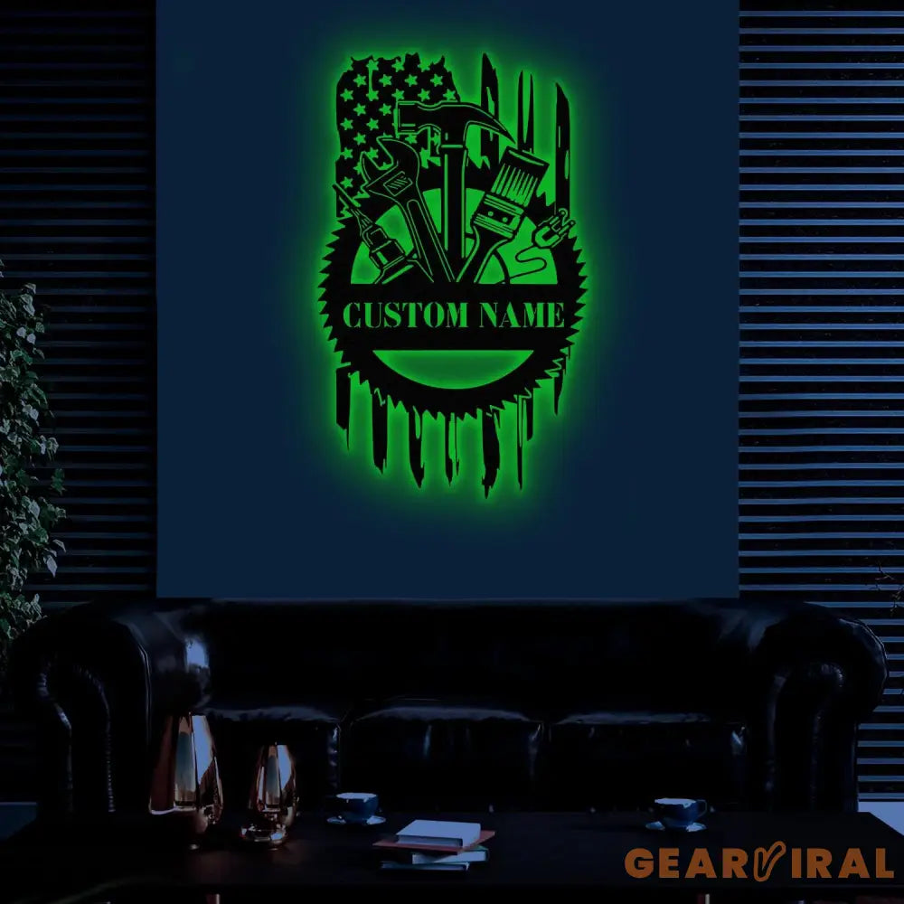 Custom Tools Repair Metal Sign with LED Light Personalized Tools Shop Name Sign Mechanic Tools Decoration Garage Sign