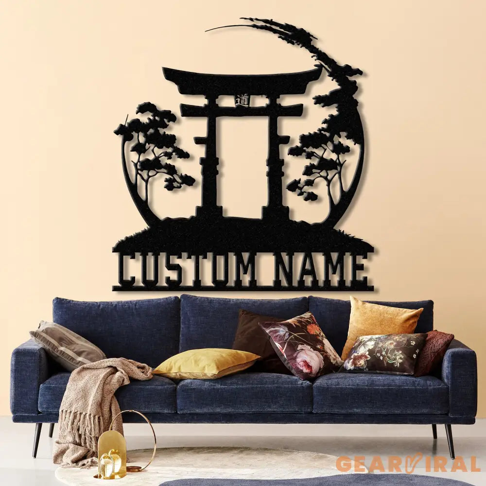 Custom Torii Gate Metal Wall Decor Japanese Bedroom Decor Inspirational Wall Art Sanmon Bonsai Tree Sign Japanese Home