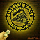 Custom Train Metal Wall Art with LED Lights - Railroad Decor Man Cave Sign Train Driver Gift Housewarming and Home