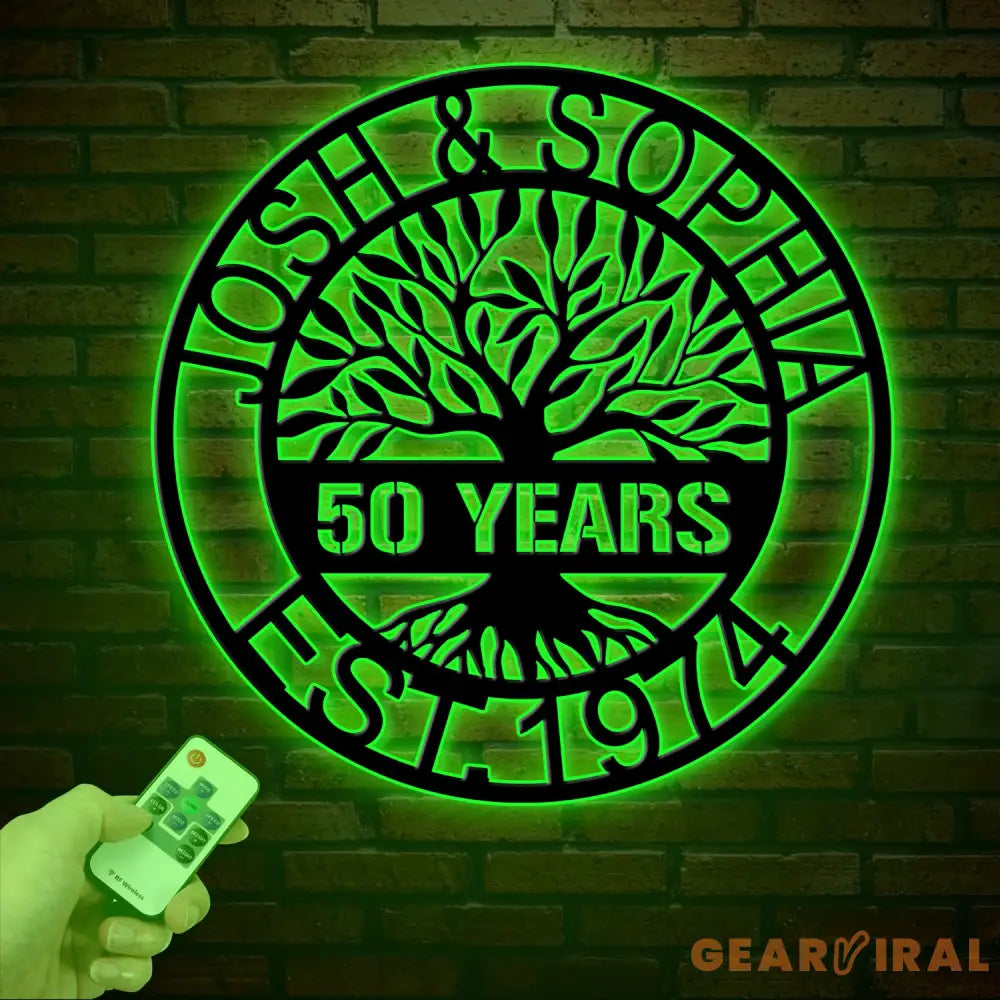 Custom Tree of Life Anniversary Metal Sign with LED Light 50th Wedding Anniversary Gift Personalized Family Name Wall