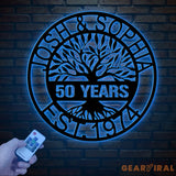 Custom Tree of Life Anniversary Metal Sign with LED Light 50th Wedding Anniversary Gift Personalized Family Name Wall