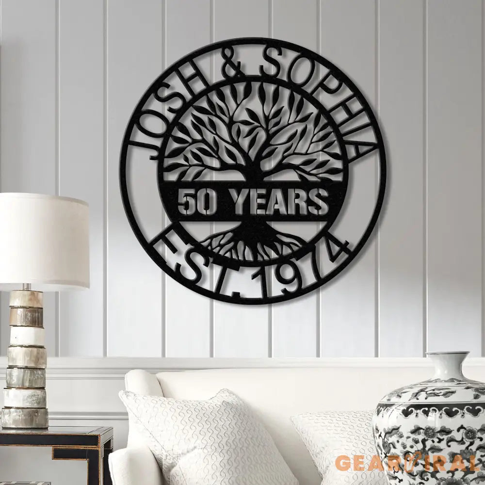 Custom Tree of Life Anniversary Metal Sign with LED Light 50th Wedding Anniversary Gift Personalized Family Name Wall