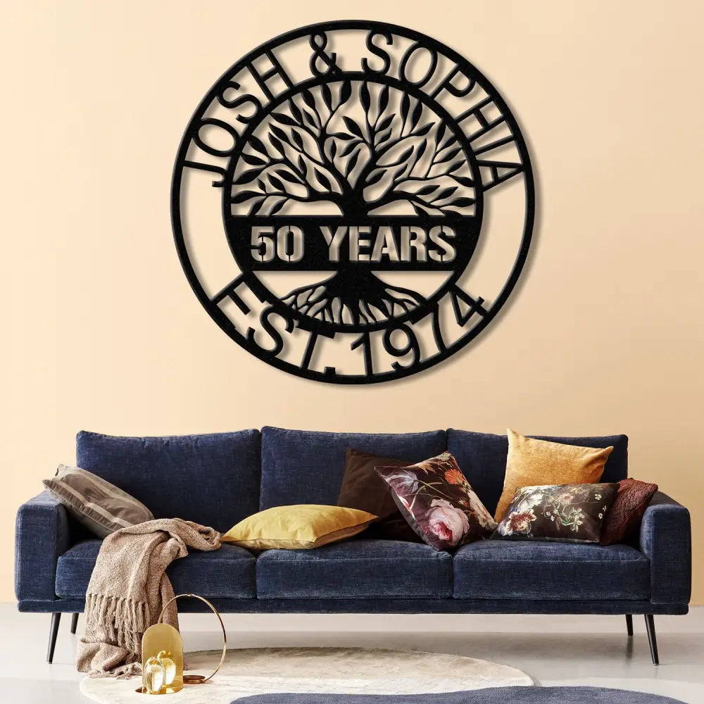 Custom Tree of Life Anniversary Metal Sign with LED Light 50th Wedding Anniversary Gift Personalized Family Name Wall