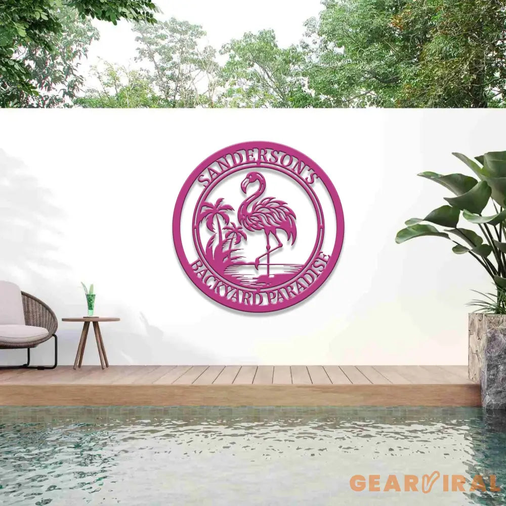 Custom Tropical Flamingo Metal Sign Personalized Backyard Decor with Palm Trees Pool Sign Home Decor For Backyard