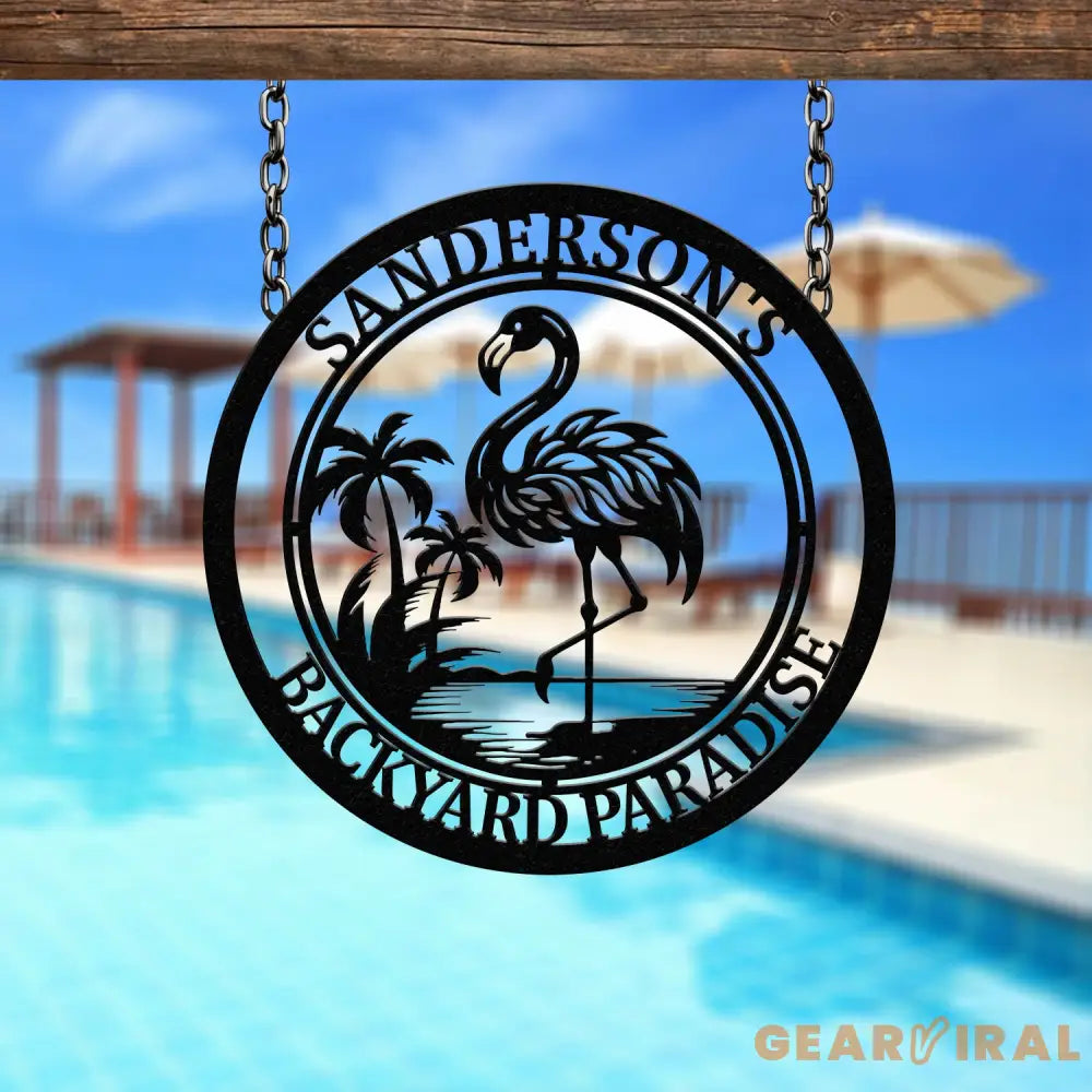 Custom Tropical Flamingo Metal Sign Personalized Backyard Decor with Palm Trees Pool Sign Home Decor For Backyard