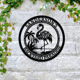 Custom Tropical Flamingo Metal Sign Personalized Backyard Decor with Palm Trees Pool Sign Home Decor For Backyard