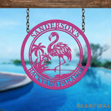 Custom Tropical Flamingo Metal Sign Personalized Backyard Decor with Palm Trees Pool Sign Home Decor For Backyard