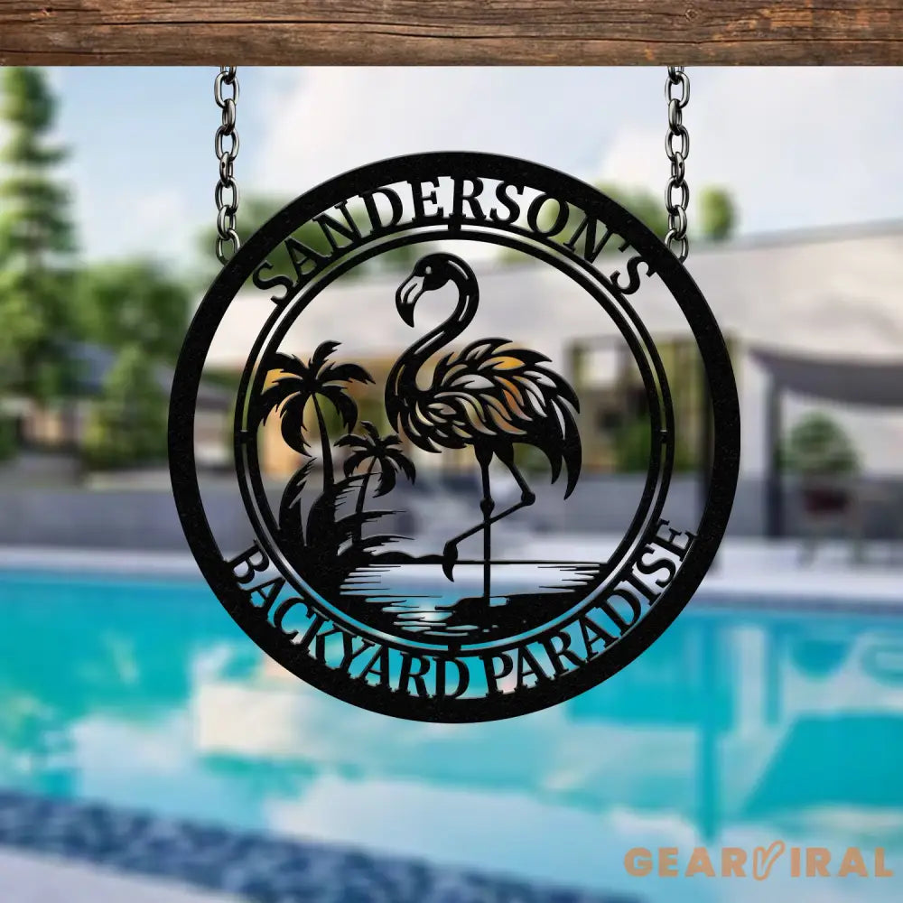 Custom Tropical Flamingo Metal Sign Personalized Backyard Decor with Palm Trees Pool Sign Home Decor For Backyard