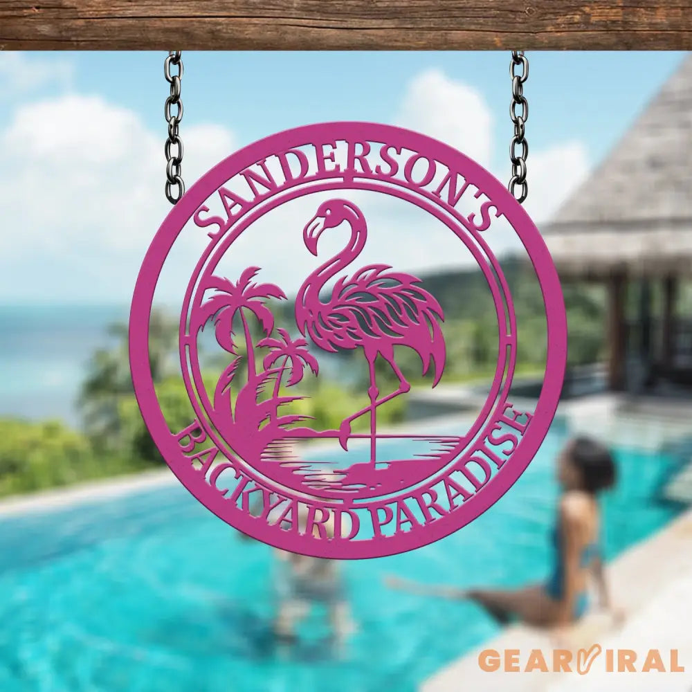 Custom Tropical Flamingo Metal Sign Personalized Backyard Decor with Palm Trees Pool Sign Home Decor For Backyard