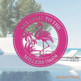 Custom Tropical Flamingo Metal Sign Personalized Outdoor Patio Decor with Palm Trees Pool Sign Home Decor For Backyard