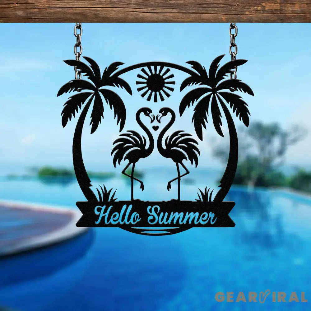Custom Tropical Flamingo Metal Sign Personalized Outdoor Patio Decor with Palm Trees Pool Sign Home Decor For Backyard