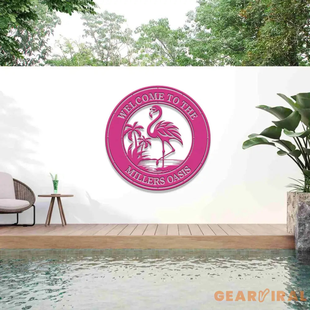 Custom Tropical Flamingo Metal Sign Personalized Outdoor Patio Decor with Palm Trees Pool Sign Home Decor For Backyard