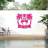 Custom Tropical Flamingo Metal Sign Personalized Outdoor Patio Decor with Palm Trees Pool Sign Home Decor For Backyard