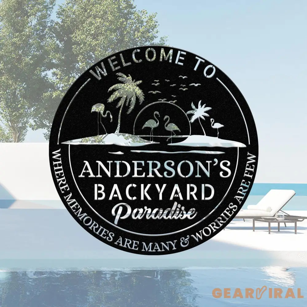 Custom Tropical Patio Metal Sign Custom Backyard Pool Sign Family Welcome Sign Aloha Palm Tree Decor Beach House Decor