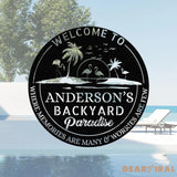 Custom Tropical Patio Metal Sign Custom Backyard Pool Sign Family Welcome Sign Aloha Palm Tree Decor Beach House Decor