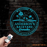 Custom Tropical Patio Metal Sign Custom Backyard Pool Sign Family Welcome Sign Aloha Palm Tree Decor Beach House Decor