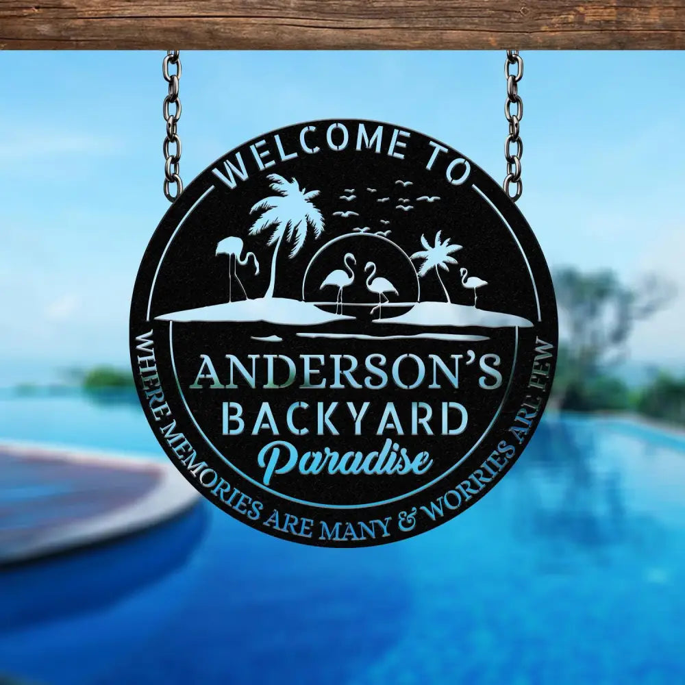 Custom Tropical Patio Metal Sign Custom Backyard Pool Sign Family Welcome Sign Aloha Palm Tree Decor Beach House Decor