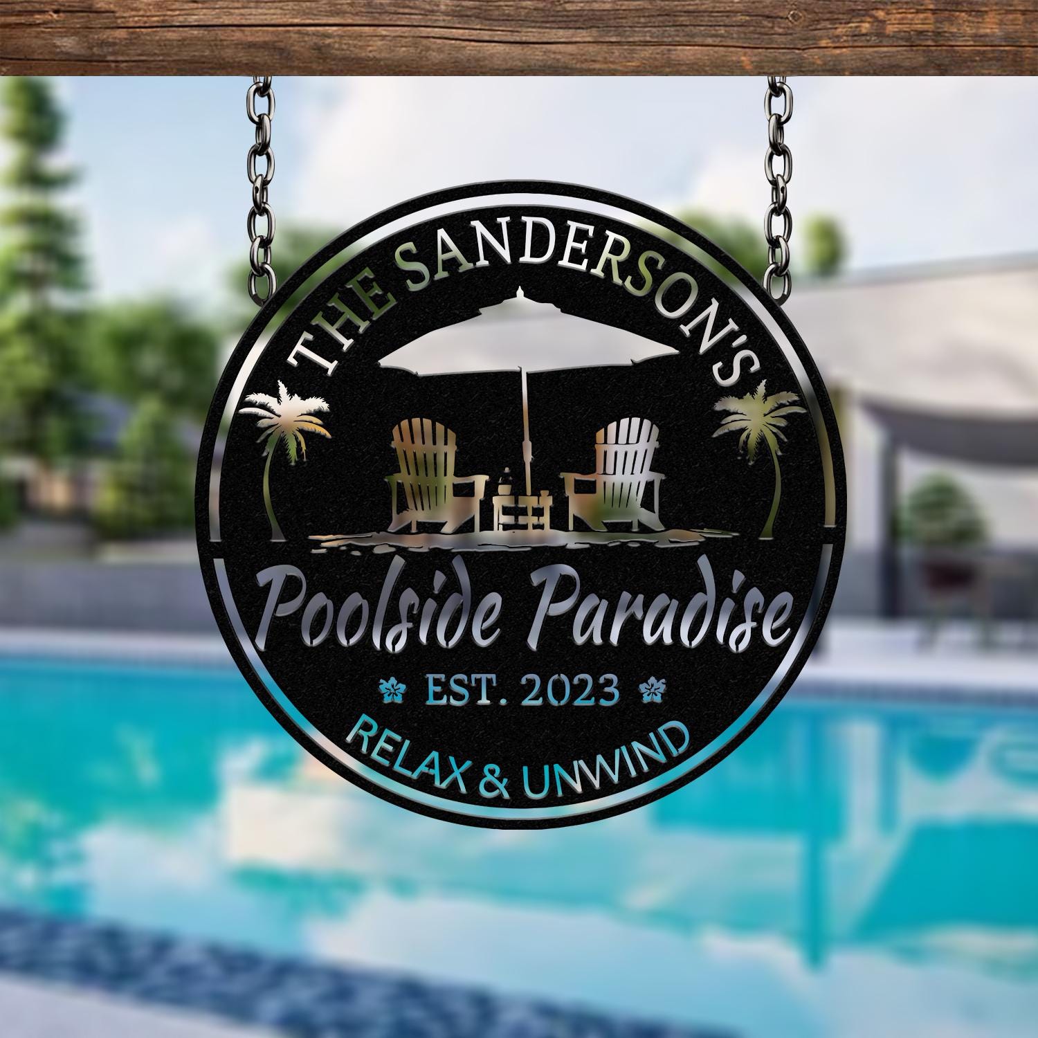 Custom Tropical Patio Metal Sign, Custom Backyard Pool Sign, Family Welcome Sign, Aloha Palm Tree Decor, Beach House Decor, Oasis Sign