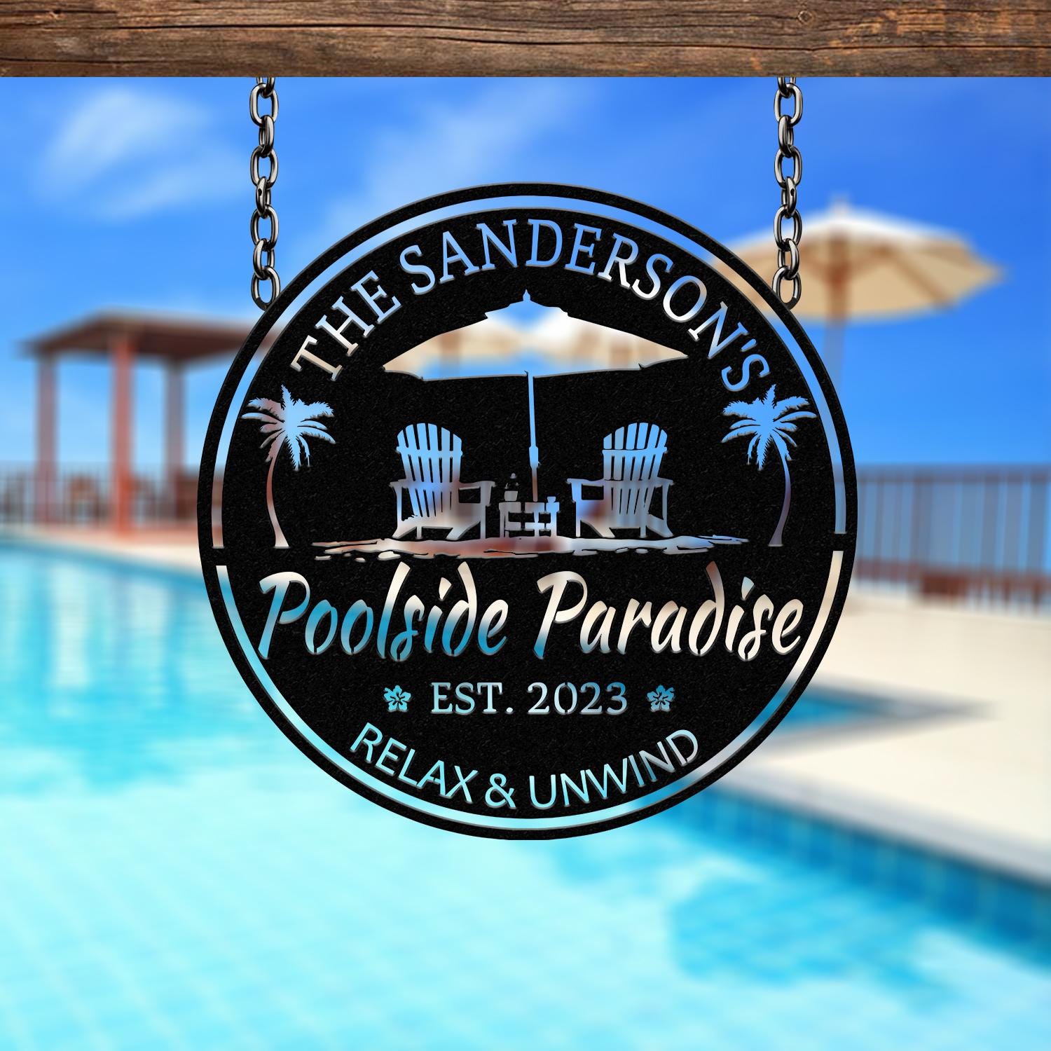 Custom Tropical Patio Metal Sign, Custom Backyard Pool Sign, Family Welcome Sign, Aloha Palm Tree Decor, Beach House Decor, Oasis Sign