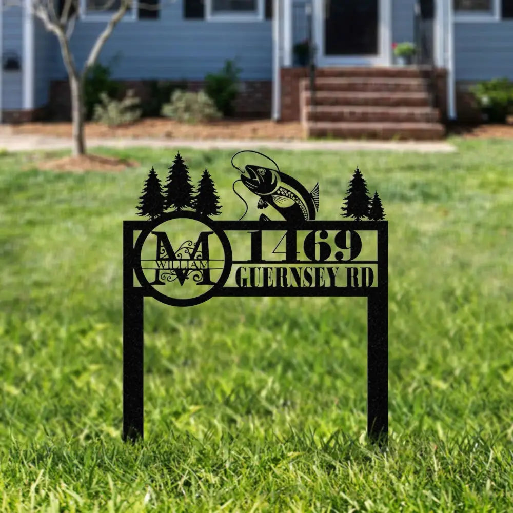 Custom Trout Fishing Address Sign Custom Fishing Sign Outdoor Fising Yard Stake Fish Address Stake Outdoor Decor House