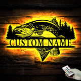 Custom Trout Fishing Metal Wall Art with Led Light - Char Fishing Gifts for Men - Fisher Name Sign - Cabin Decor | GearViral