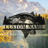 Custom Trout Fishing Metal Wall Art with Led Light - Char Fishing Gifts for Men - Fisher Name Sign - Cabin Decor | GearViral