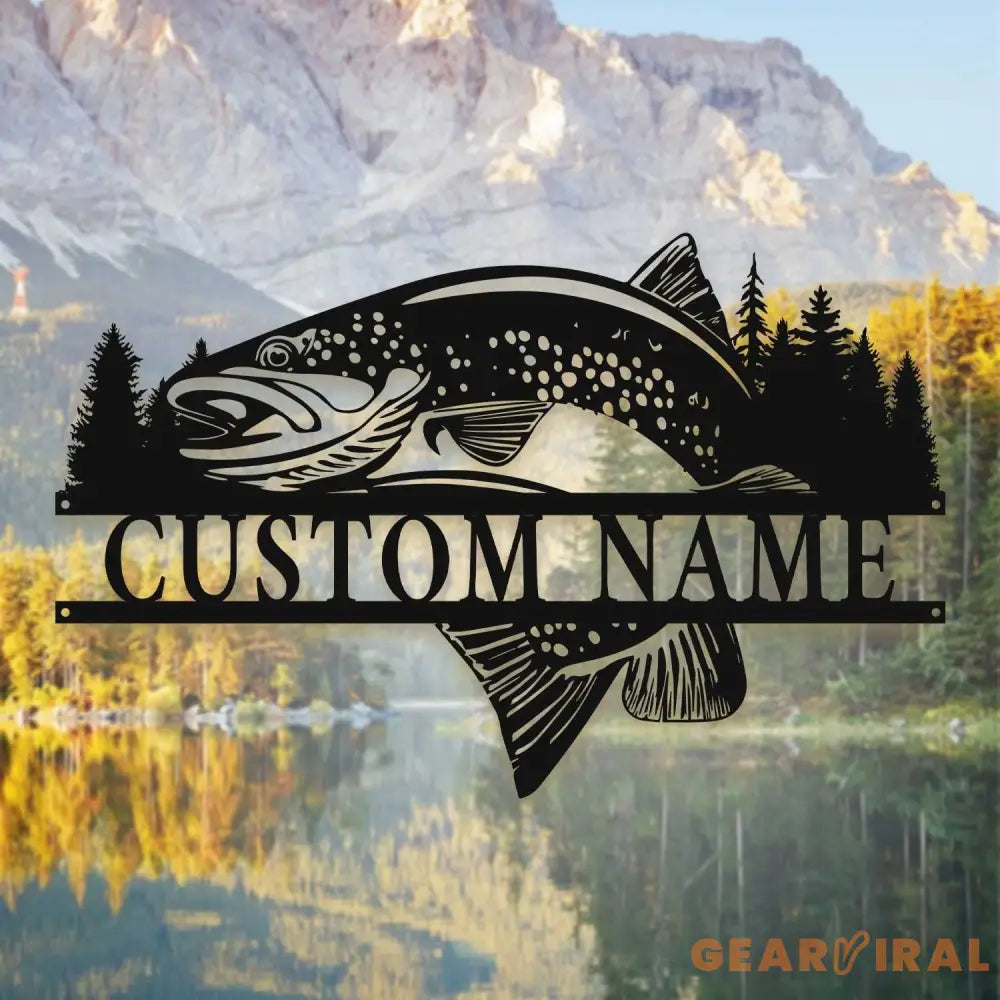 Custom Trout Fishing Metal Wall Art with Led Light - Char Fishing Gifts for Men - Fisher Name Sign - Cabin Decor