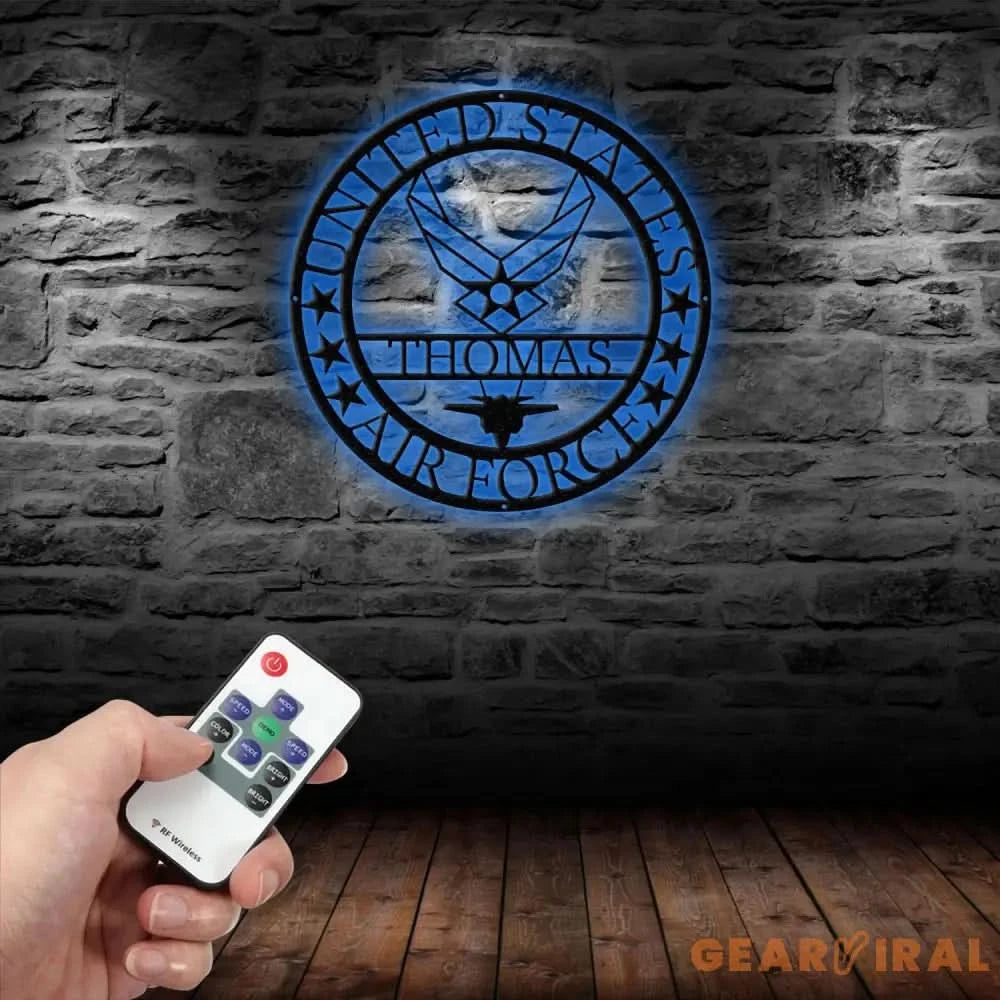 Custom US Air Force Metal Sign with Led Light - Soldier Name Sign - Air Force Logo Metal Yard Sign Decor Metal Home