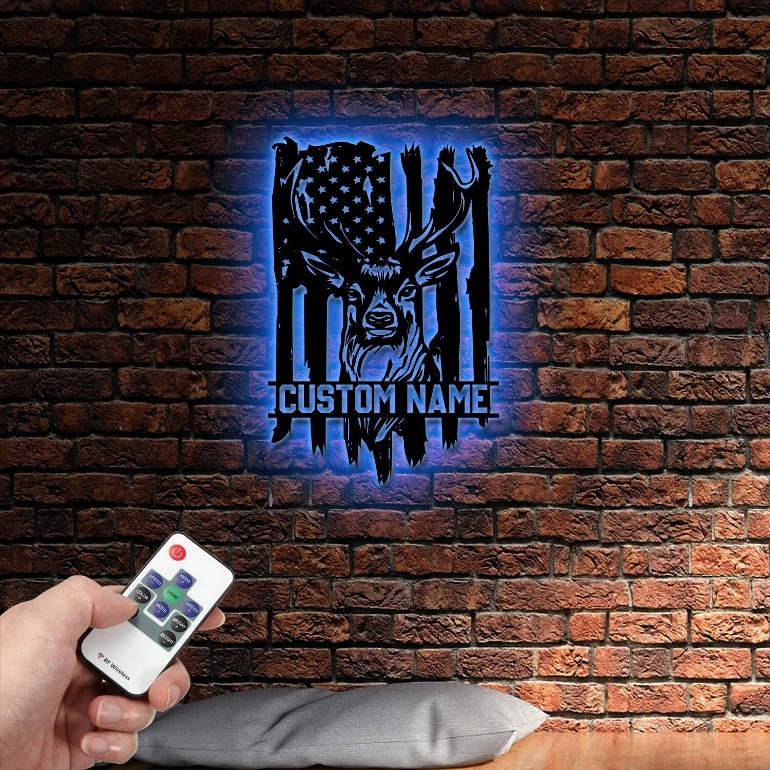 Custom US Flag Deer Hunting Metal Wall Art With LED Lights, Custom Deer Hunting Metal Sign, Deer Hunter Metal Wall Decor, Deer Wall Hanging