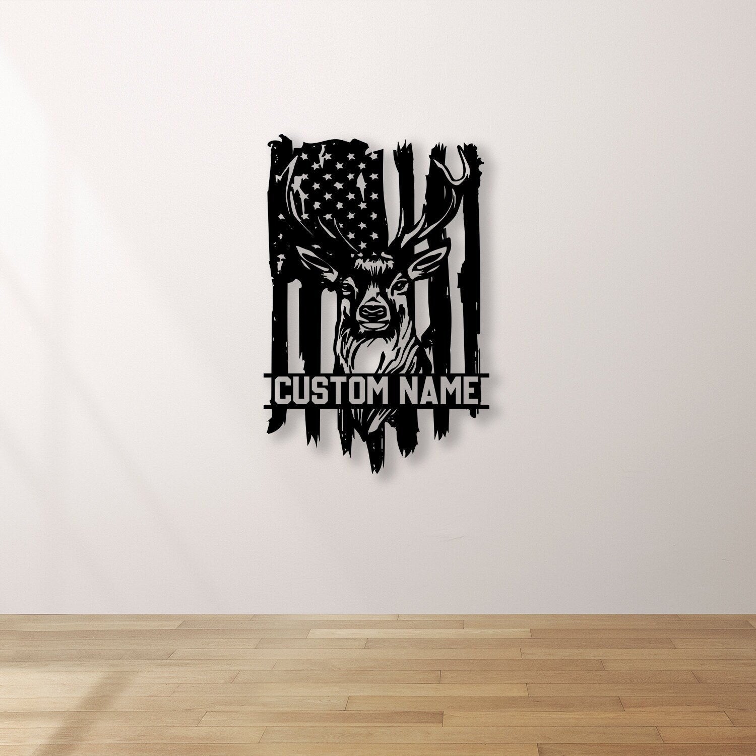 Custom US Flag Deer Hunting Metal Wall Art With LED Lights, Custom Deer Hunting Metal Sign, Deer Hunter Metal Wall Decor, Deer Wall Hanging