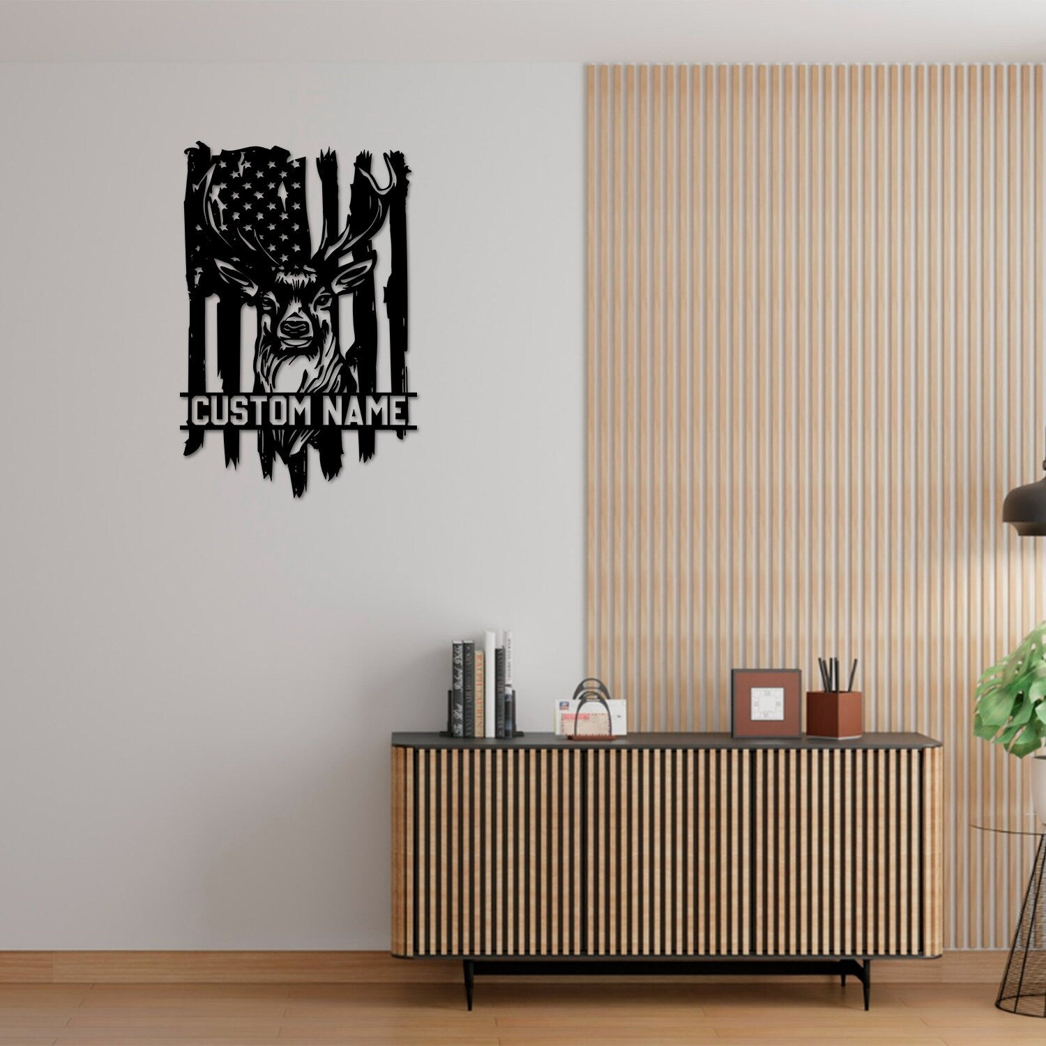 Custom US Flag Deer Hunting Metal Wall Art With LED Lights, Custom Deer Hunting Metal Sign, Deer Hunter Metal Wall Decor, Deer Wall Hanging